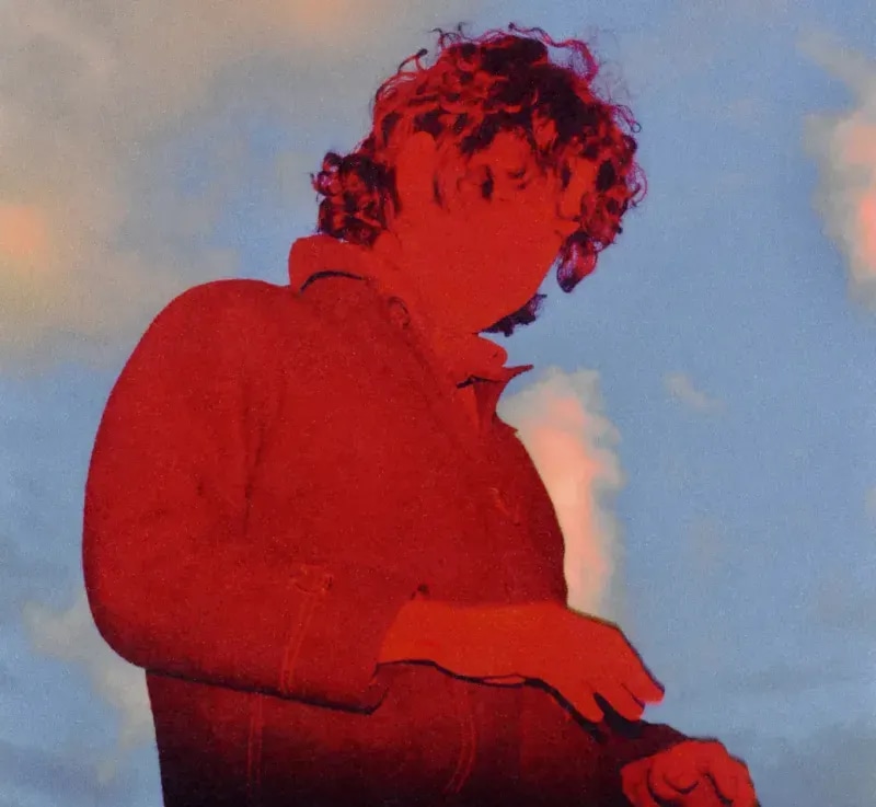 A look up and an illuminated-red person.