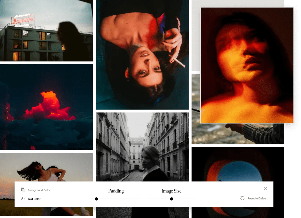 A collage of images from Stills images with controls to arrange the images